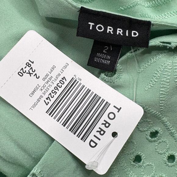 Torrid 2X Babydoll Tank Top Blouse Eyelet Ruffle Green Fairy Cottage Coquette - Picture 4 of 15